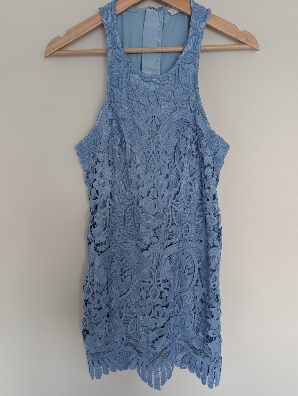 Lovers + Friends Caspian Mini Shift Dress Size Small Blue Lace Sustainable